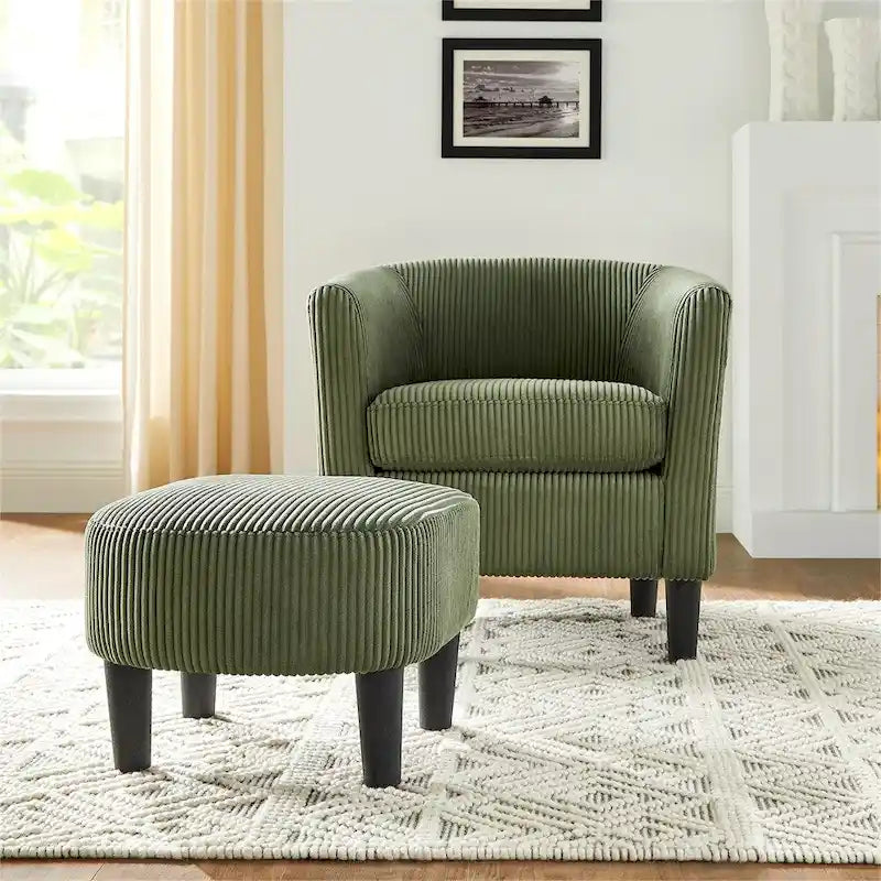 Fauteuil d'appoint moderne en tissu avec repose-pieds ottoman