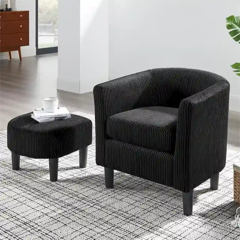 Fauteuil d'appoint moderne en tissu avec repose-pieds ottoman