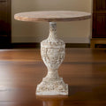 Table d'appoint de 31 pouces, piédestal en forme d'urne, plateau rond, blanc antique