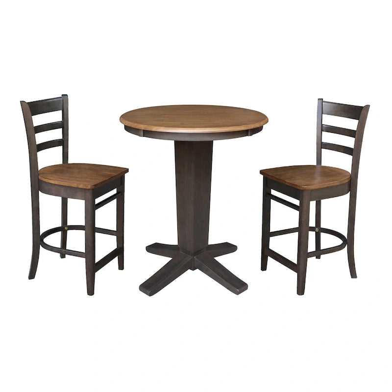 Table de salle à manger haute ronde en bois massif de 30 pouces
