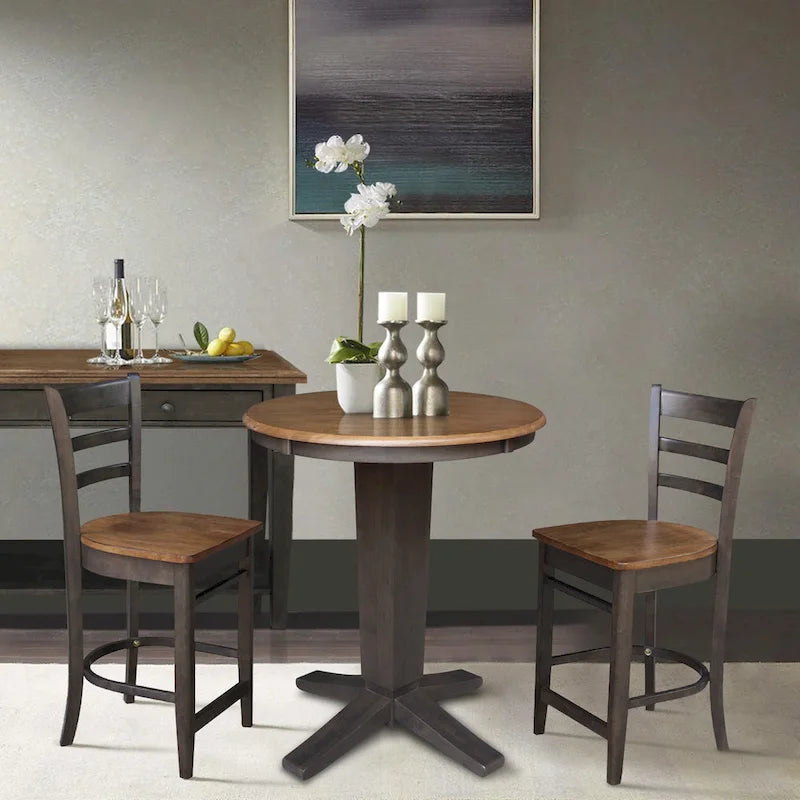 Table de salle à manger haute ronde en bois massif de 30 pouces