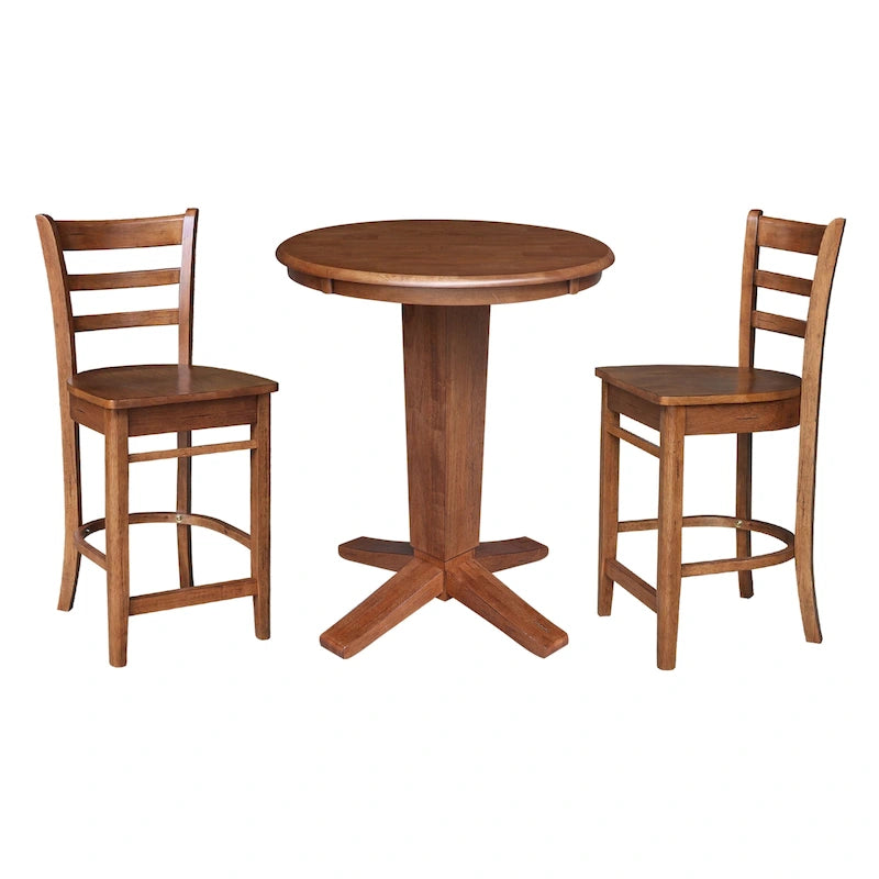 Table de salle à manger haute ronde en bois massif de 30 pouces
