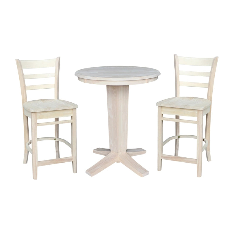Table de salle à manger haute ronde en bois massif de 30 pouces