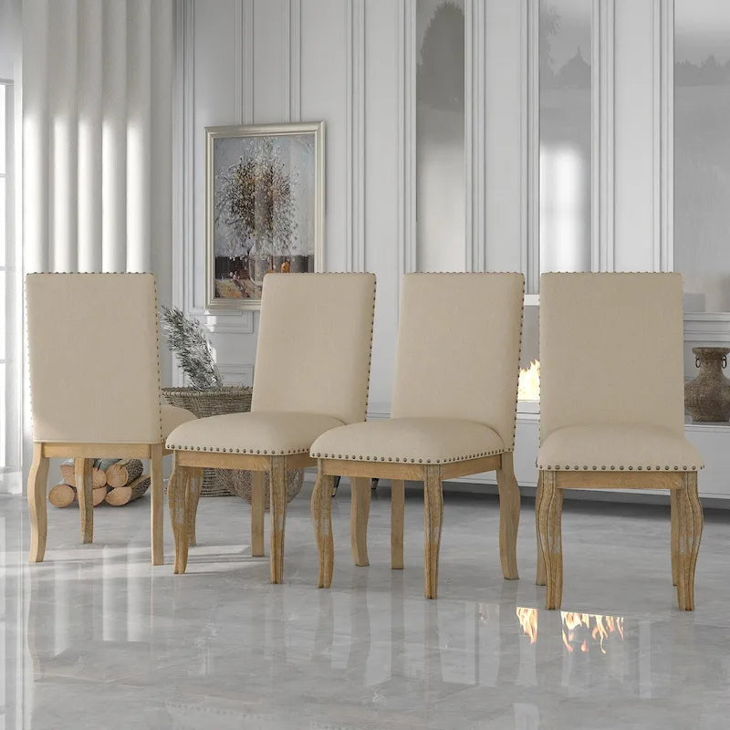 Chaises de salle à manger tapissées en bois, ornées de rivets