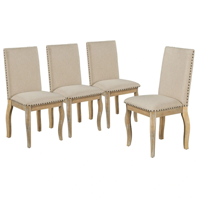 Chaises de salle à manger tapissées en bois, ornées de rivets