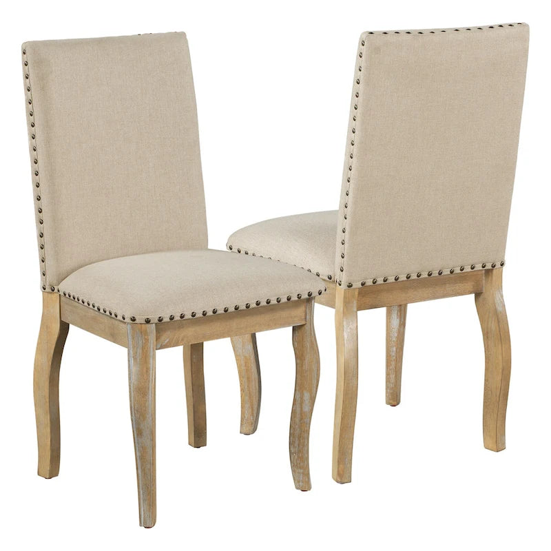 Chaises de salle à manger tapissées en bois, ornées de rivets