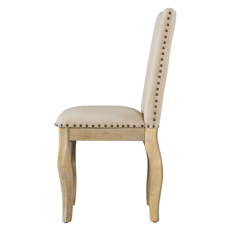 Chaises de salle à manger tapissées en bois, ornées de rivets
