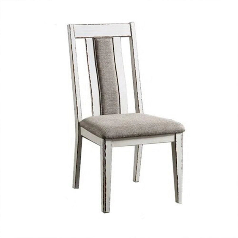 Chaise de salle à manger de 24 pouces, corps en bois blanc campagnard, assise en tissu gris