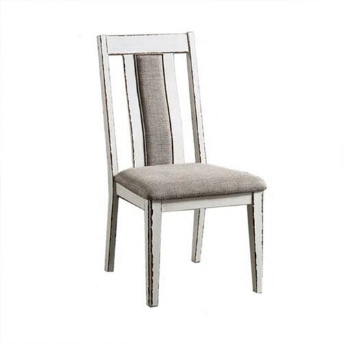Chaise de salle à manger de 24 pouces, corps en bois blanc campagnard, assise en tissu gris