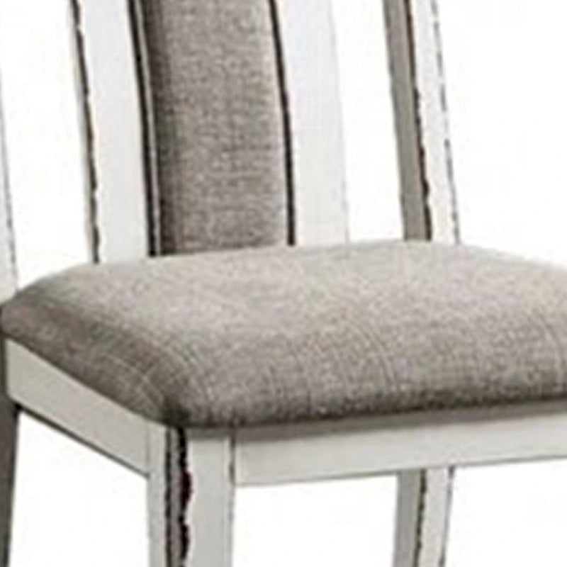 Chaise de salle à manger de 24 pouces, corps en bois blanc campagnard, assise en tissu gris