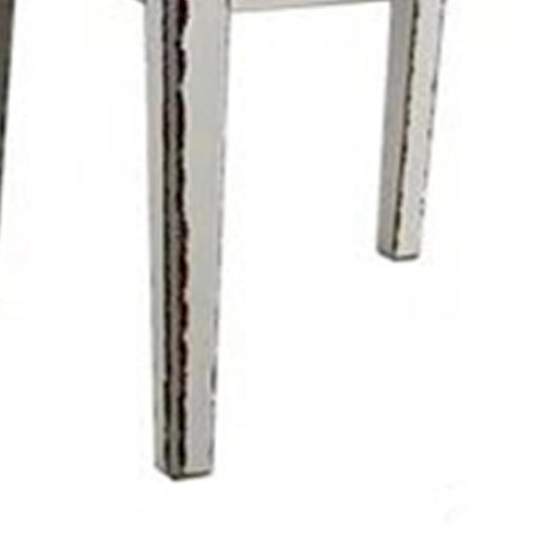 Chaise de salle à manger de 24 pouces, corps en bois blanc campagnard, assise en tissu gris