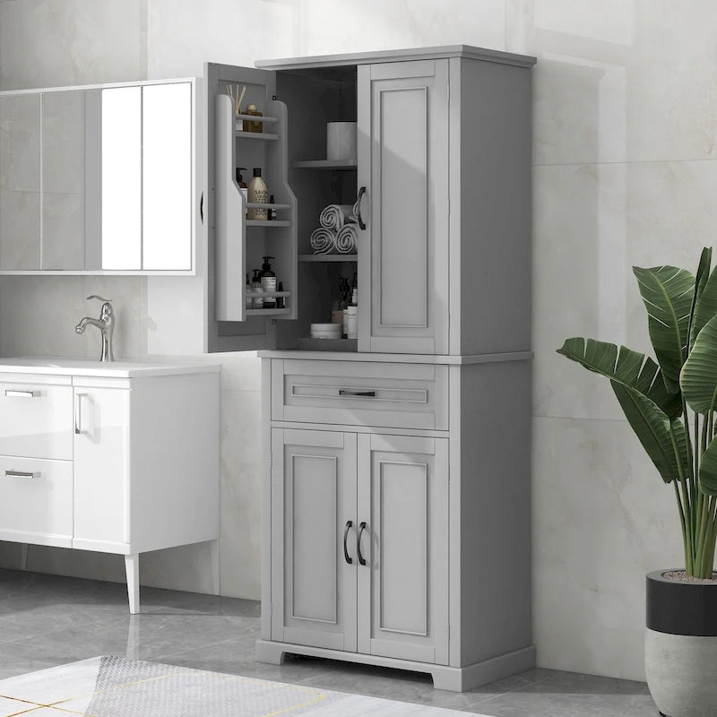 Meuble de rangement de salle de bain avec portes et tiroirs, étagères réglables