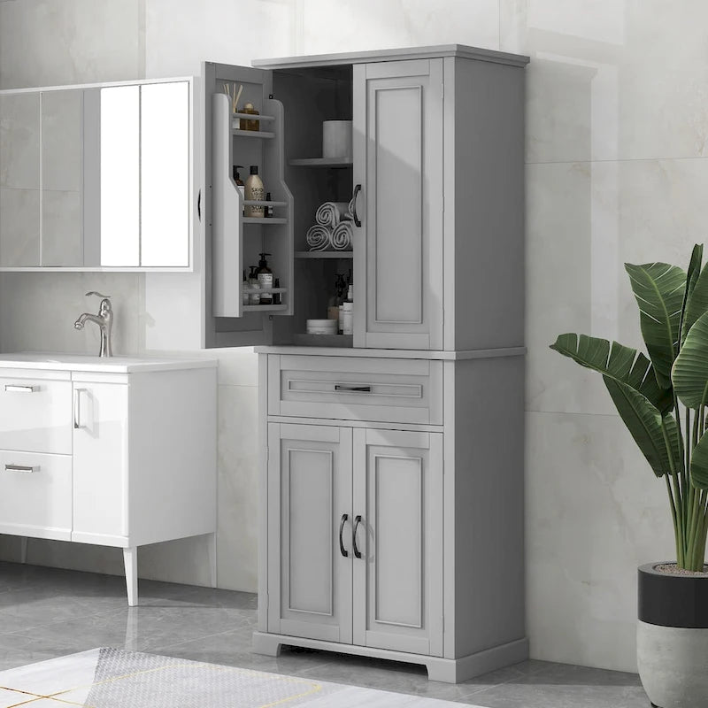 Meuble de rangement de salle de bain avec portes et tiroirs, étagères réglables