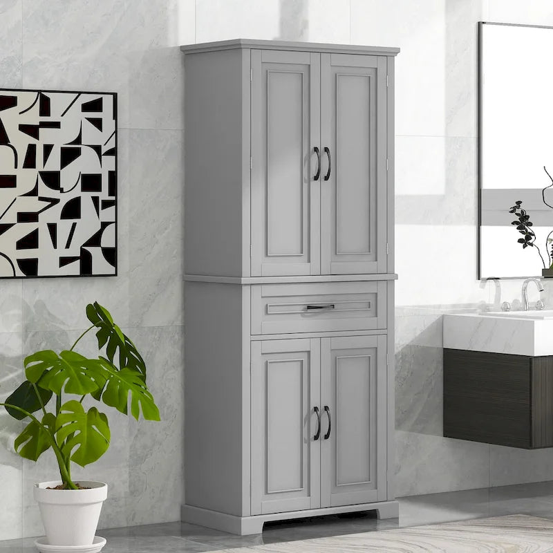 Meuble de rangement de salle de bain avec portes et tiroirs, étagères réglables