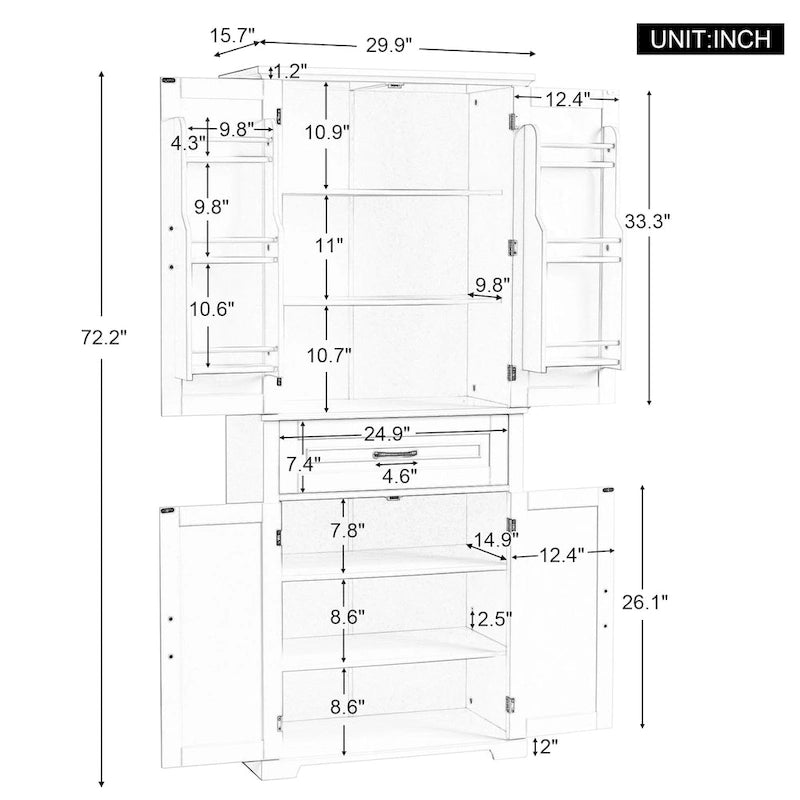 Meuble de rangement de salle de bain avec portes et tiroirs, étagères réglables