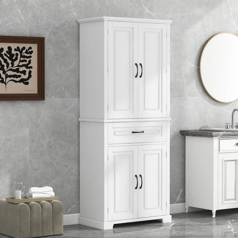 Meuble de rangement de salle de bain avec portes et tiroirs, étagères réglables