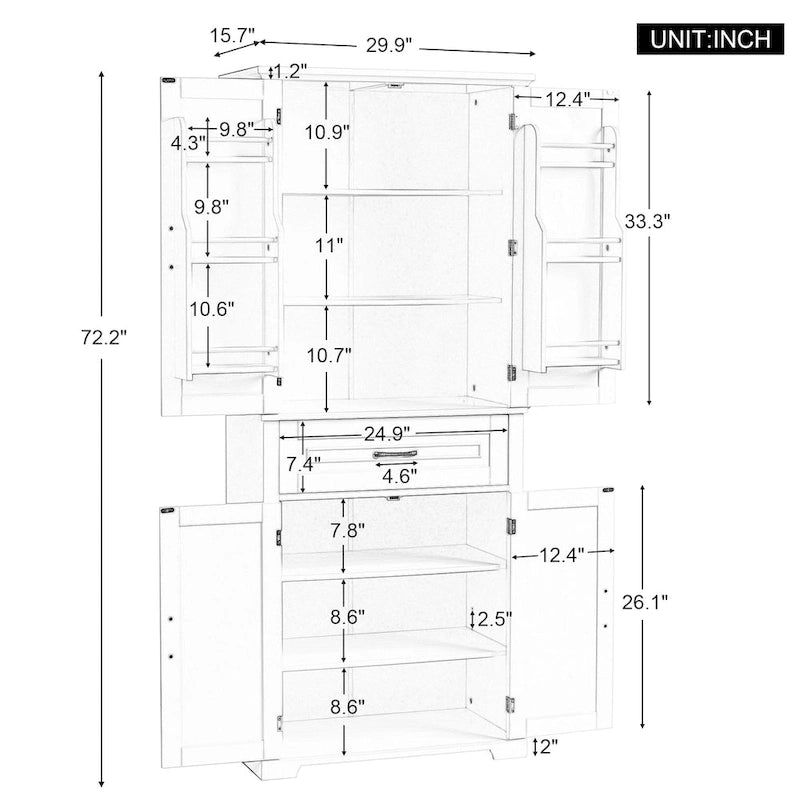 Meuble de rangement de salle de bain avec portes et tiroirs, étagères réglables