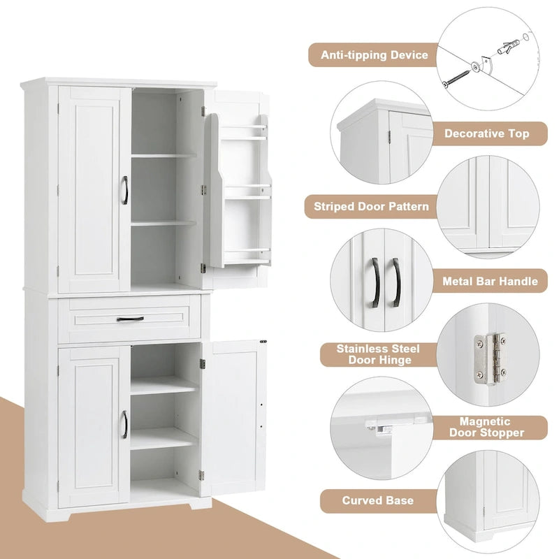 Meuble de rangement de salle de bain avec portes et tiroirs, étagères réglables