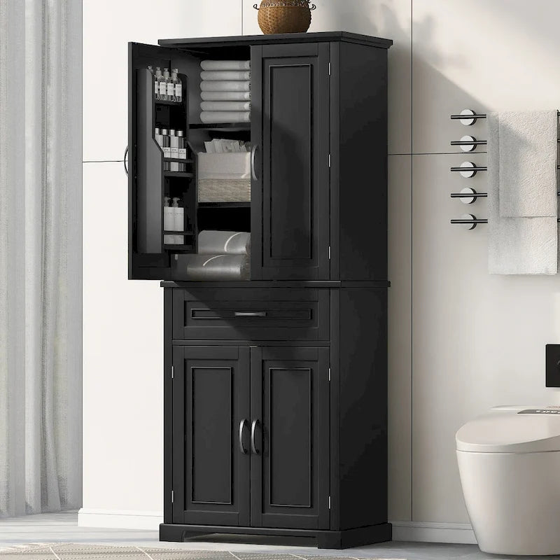 Meuble de rangement de salle de bain avec portes et tiroirs, étagères réglables