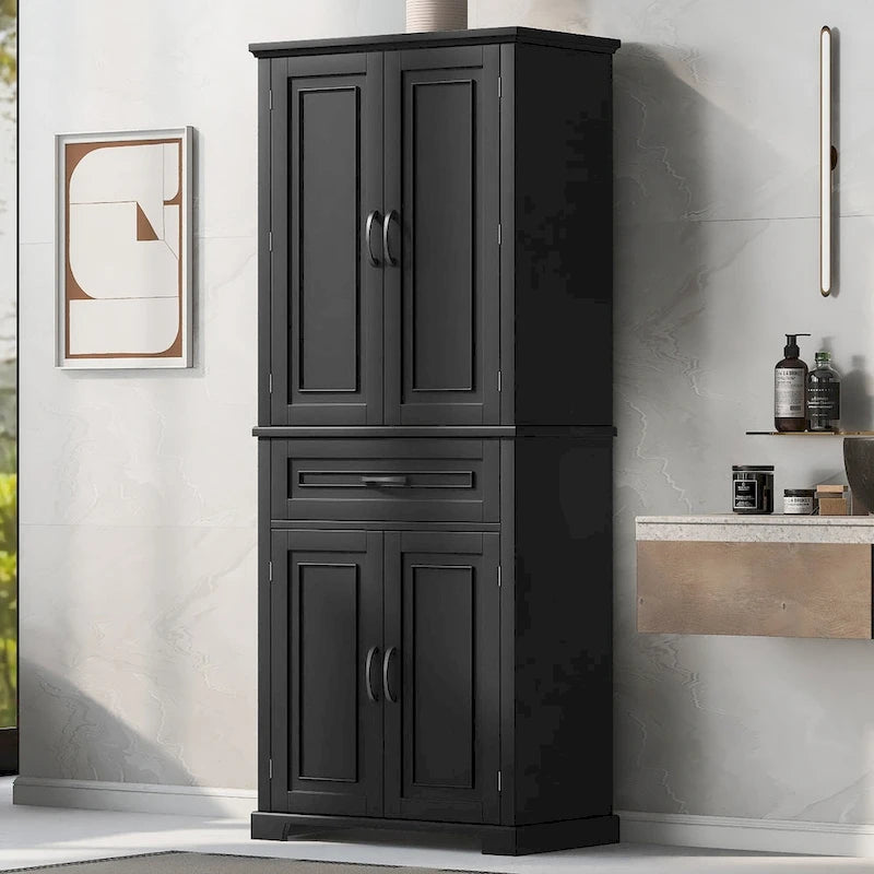 Meuble de rangement de salle de bain avec portes et tiroirs, étagères réglables