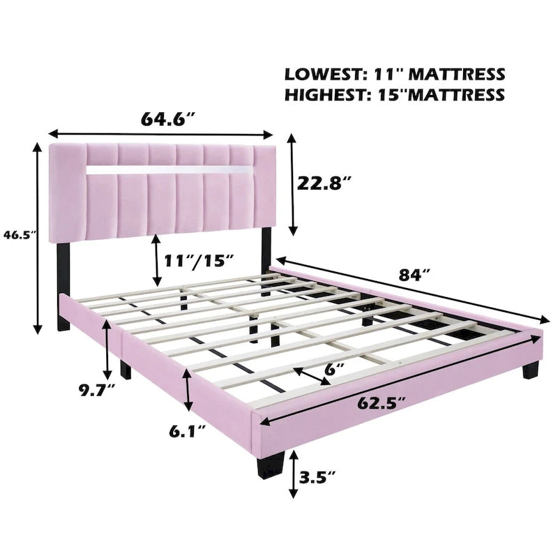 Cadre de lit en velours queen size, un favori parmi les jeunes filles