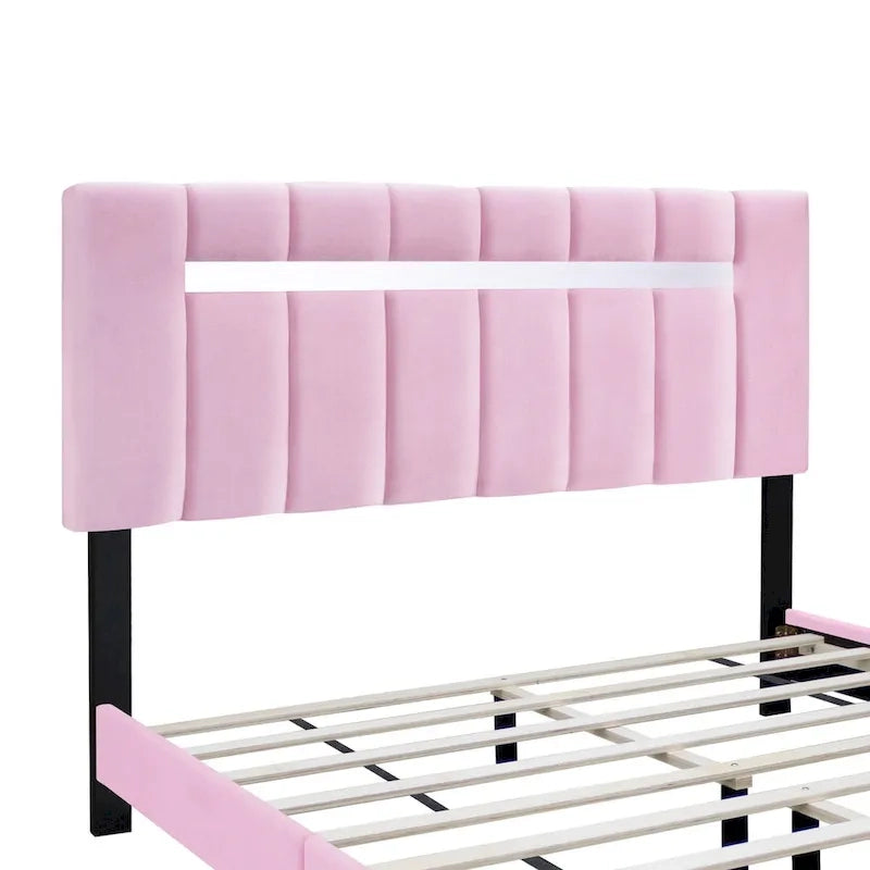 Cadre de lit en velours queen size, un favori parmi les jeunes filles