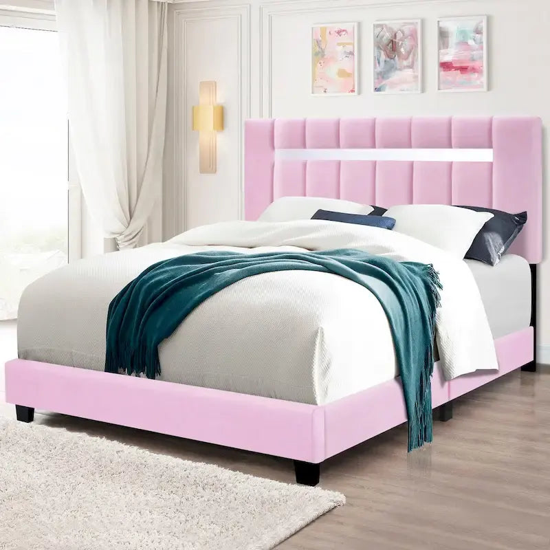 Cadre de lit en velours queen size, un favori parmi les jeunes filles