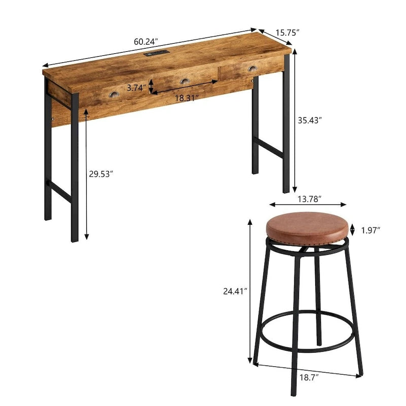 Longue table de salle à manger à trois tiroirs